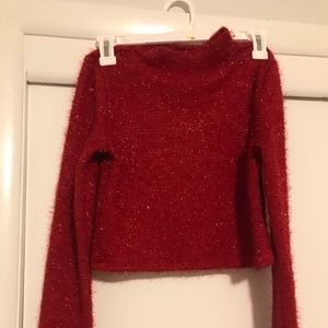Red, sparkle cropped sweater